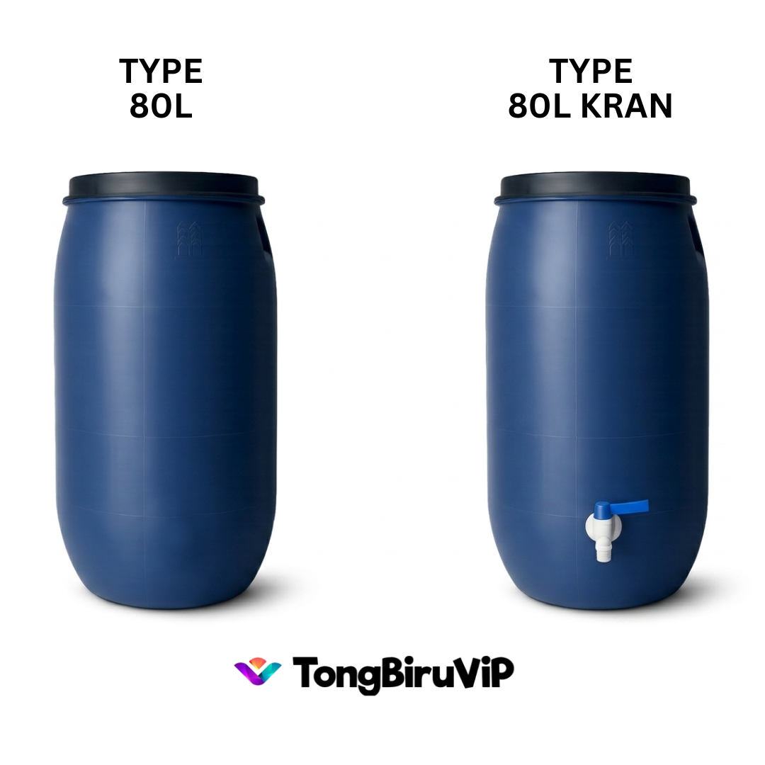 tong drum plastik 80 liter tong biru HDPE food grade polos dan dengan kran