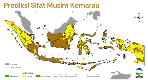 peta prediksi sifat musim kemarau 2026 BMKG bawah normal