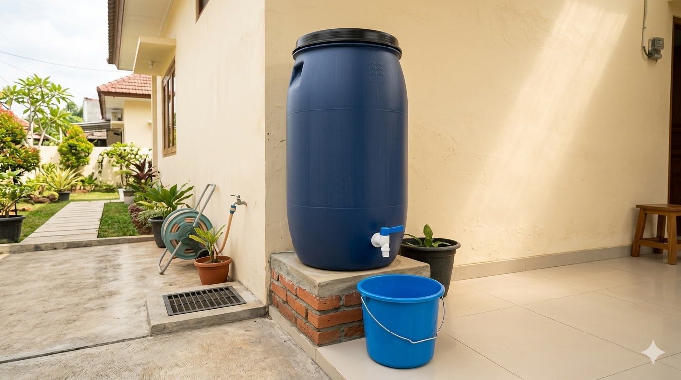 cadangan air bersih rumah tangga tong plastik 80 liter dengan kran samping rumah